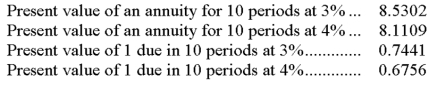 On January 1, a company issues bonds with a par value of $300,000. The bonds mature in 5 years and pay 8% annual interest each June 30 and December 31. On the issue date, the market rate of interest is 6%. Compute the price of the bonds on their issue date. The following information is taken from present value tables:   