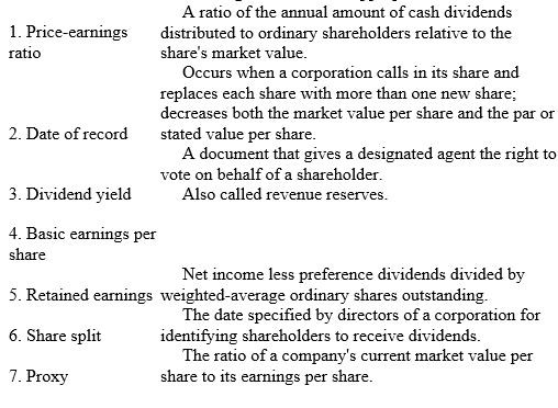 Match each of the following terms with the appropriate definitions.   