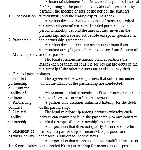 Match each of the following terms with the appropriate definitions.   