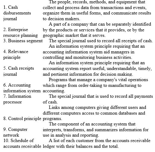 Match the following terms with the appropriate definition(s).   