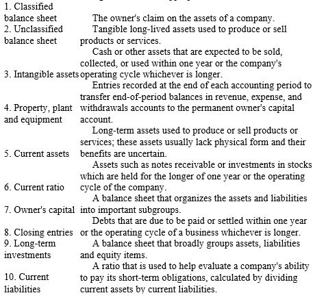 Match the following terms with the appropriate definition.   