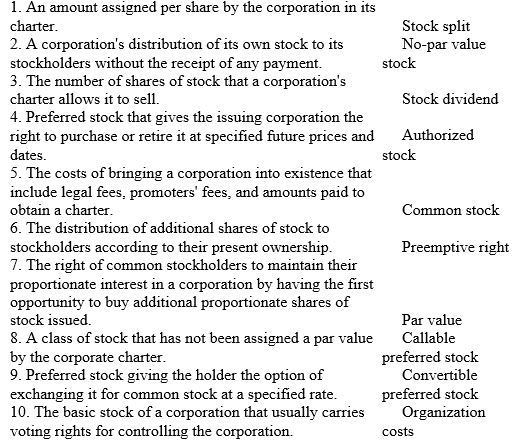 Match each of the following terms with the appropriate definitions:   