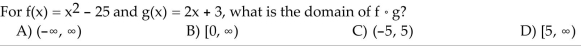 Given f(x) and g(x), find the indicated composition and state its domain.