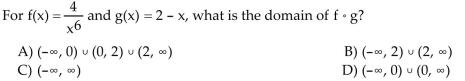 Given f(x) and g(x), find the indicated composition and state its domain.