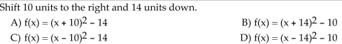 Determine a quadratic function that results when applying the given shifts to the graph of f(x) = x2.