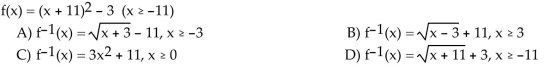 For the given function f(x), find f-1(x). State the domain of f-1(x).