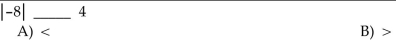 Write the appropriate symbol, either < or >, between the two integers.