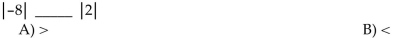 Write the appropriate symbol, either < or >, between the two integers.