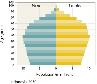   -The age structure of the country in this figure reflects A) an increasing fertility rate. B) a fertility rate that has declined. C) the impact of increased immigration into the country. D) a war or pandemic sometime between 50-70 years ago.