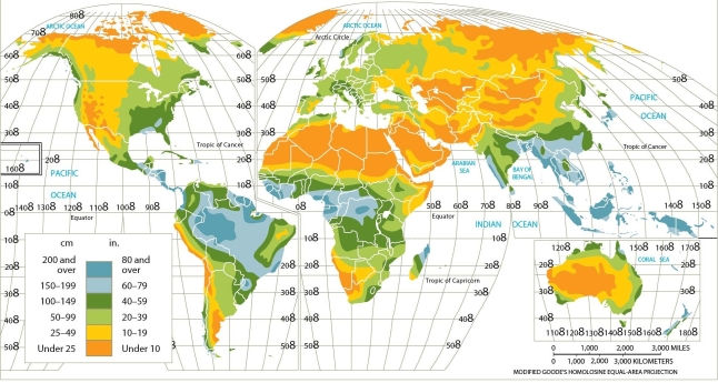   -In the figure,the location of deserts in the northern and southern regions of Africa are best explained by understanding A) Hadley cells. B) how mountains affect precipitation patterns. C) the affect of oceans on adjacent land masses. D) global climate change.