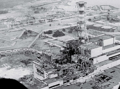   -This is a photograph of what remains of the Chernobyl nuclear power plant that was destroyed in 1986.This reactor exploded primarily because of A) a terrorist attack. B) the overuse of the fuel rods. C) human operating error and design flaws. D) increased demand for electricity.