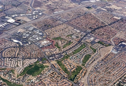   -This region just outside of Las Vegas illustrates A) a pedestrian mall and green community. B) a rust-belt area. C) urban blight. D) urban sprawl.