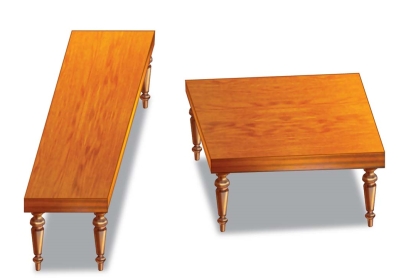 The figure given below shows the tabletop illusion. It illustrates that the tabletop on the left is _____ the tabletop on the right.   A)  longer and narrower than B)  farther than C)  more distorted than D)  exactly the same shape and size as