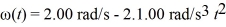 A turbine blade rotates with angular velocity   .What is the angular acceleration of the blade at   A)  -38.2 rad/   B)  -19.1 rad/   C)  -86.0 rad/   D)  -36.2 rad/   E)  -172 rad/  