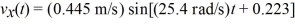 The x component of the velocity of an object vibrating along the x-axis obeys the equation   . (a)What is the amplitude of the motion of this object? (b)What is the maximum acceleration of the vibrating object?