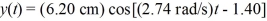 An object weighing 44.1 N hangs from a vertical massless ideal spring.When set in vertical motion,the object obeys the equation   . (a)Find the time for this object to vibrate one complete cycle. (b)What are the maximum speed and maximum acceleration of the object. (c)What is the TOTAL distance the object moves through in one cycle. (d)Find the maximum kinetic energy of the object. (e)What is the spring constant of the spring.