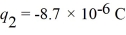 In the figure,charge   = 3.1 ×   C is placed at the origin and charge   is placed on the x-axis,at x = -0.20 m.Where along the x-axis can a third charge   be placed such that the resultant force on this third charge is zero?  