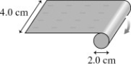 The figure shows a 2.0-cm diameter roller that turns at 90 rpm.A 4.0-cm wide plastic film is being wrapped onto the roller,and this plastic carries an excess electric charge having a uniform surface charge density of 5.0 nC/cm<sup>2</sup>.What is the current of the moving film? A) 190 nA B) 23 μA C) 30 nA D) 11 μA