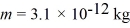 As shown in the figure,a small particle of charge q = -7.0 ×   C and mass   has velocity   as it enters a region of uniform magnetic field.The particle is observed to travel in the semicircular path shown,with radius   .Calculate the magnitude and direction of the magnetic field in the region.  