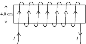 A solenoid is wound with 970 turns on a form 4.0 cm in diameter and 50 cm long.The windings carry a current I in the sense that is shown in the figure.The current produces a magnetic field,of magnitude   near the center of the solenoid.Find the current in the solenoid windings.     A)  1.8 A B)  1.5 A C)  1.3 A D)  2.2 A E)  2.0 A