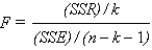 In the following formula,k stands for:   A) the number of observations B) the degrees of freedom of the denominator C) the number of independent variables D) the sample size