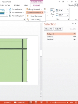   -Referring to the illustration above, to move an object down through the layers you click the ____ button. A) Send Backward B) Send to Back C) Bring Forward D) Picture Effects