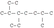 The compound below is the carbon skeleton (minus any hydrogen atoms)  of    I. a C<sub>12</sub>H<sub>26</sub> II.A substituted octane III.A compound with 3 tertiary carbons IV.A compound with 3 secondary carbons V.A compound with 2 isopropyl groups A)  II, IV, V B)  II, III, IV C)  I, II, III, IV D)  III, IV, V E)  I, II, III 