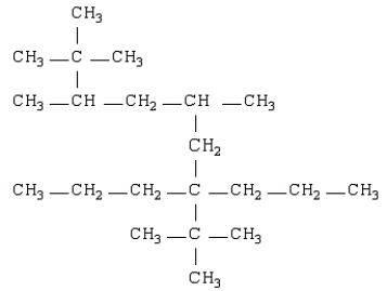Name the following:   A)  2,2,5,7,8,8-hexamethyl-3,3-dipropylnonane B)  isonanane C)  6-propyl-2,6-di-t-butylnonane D)  2,2,3,5-tetramethyl-7-propyl-7-t-butyldecane E)  none of these 