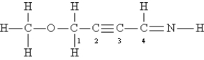 Consider the following Lewis structure. (Lone pairs are not drawn in.)    What are the hybridizations of the oxygen atom and of carbon atoms 1, 2, and 4, respectively (order: O C-1 C-2 C-4) ? A)  sp<sup>2</sup> sp<sup>3</sup> sp<sup>2</sup> sp<sup>3</sup> B)  sp sp<sup>3</sup> sp sp C)  sp<sup>3</sup> sp<sup>3</sup> sp sp<sup>2</sup> D)  sp sp<sup>2 </sup> sp sp<sup>2</sup> E)  sp sp<sup>3</sup> sp<sup>2</sup> sp 