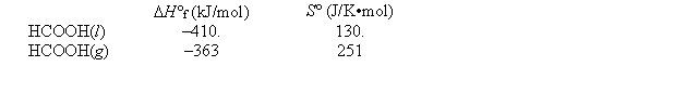 Given the following data, calculate the normal boiling point for formic acid (HCOOH) .   A)  115°C B)  82°C C)  2.57 K D)  1730°C E)  388°C 