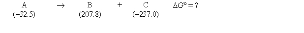 Consider the following hypothetical reaction (at 308 K) . Standard free energies, in kJ/mol, are given in parentheses.   What is the value of the equilibrium constant for the reaction at 308 K? A)  1.3 B)  0.28 C)  1.0 D)  3.3 * 10<sup>10</sup> E)  0.10 