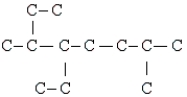 The compound below is the carbon skeleton (minus any hydrogen atoms)  of   I.a C<sub>12</sub>H<sub>26</sub> II.a substituted octane III.a compound with 3 tertiary carbons IV.a compound with 3 secondary carbons V.a compound with 2 isopropyl groups A)  II, IV, V B)  II, III, IV C)  I, II, III, IV D)  III, IV, V E)  I, II, III 