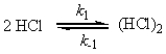 For the reaction CH<sub>3</sub>CHCH<sub>2</sub>(g) + HCl(g) → CH<sub>3</sub>CHClCH<sub>3</sub>(g) a possible mechanism is    Fast equilibrium        Fast equilibrium Complex + (HCl)<sub>2</sub>    CH<sub>3</sub>CHClCH<sub>3</sub> + 2HCl Slow Derive the rate law for this reaction using this mechanism.