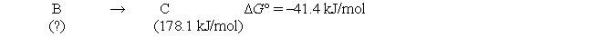 Consider the following hypothetical reaction at 330 K. Standard free energies of formation are given in parentheses.   Calculate the standard free energy of formation of compound B. A)  136.7 kJ/mol B)  -314.8 kJ/mol C)  219.5 kJ/mol D)  -219.5 kJ/mol E)  -136.7 kJ/mol