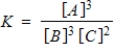Consider the following chemical reaction involving a pure solid sample A that yields products B and C: 3A(s)    3B(g)  + 2C(g)  Identify the equilibrium expression of the reaction.​ A)  ​   B)  ​   C)  ​   D)  ​   E)  ​  