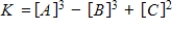 Consider the following chemical reaction involving a pure solid sample A that yields products B and C: 3A(s)    3B(g)  + 2C(g)  Identify the equilibrium expression of the reaction.​ A)  ​   B)  ​   C)  ​   D)  ​   E)  ​  