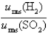 Samples of the gases H<sub>2</sub>(g)  and SO<sub>2</sub>(g)  have equal masses and are at the same temperature and pressure. Calculate the following: -The ratio of the root-mean-square velocities   . A)  180 B)  32 C)  0.18 D)  1.0 E)  5.6