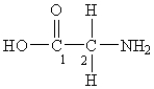  Consider the structure of glycine,the simplest amino acid:    a)Indicate the hybridizations at each N and C atom in the molecule. b)What is the total number of bonds in the molecule? c)What is the total number of  \pi  bonds in the molecule? 