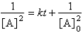  For the reaction A  \to  Products,successive half-lives are observed to be 10.0 min and 40.0 min. -The reaction follows the integrated rate law A)     B)     C)    D)    E) none of these 