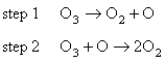 The decomposition of ozone may occur through the two-step mechanism shown:   The oxygen atom is considered to be a(n)  A) reactant B) product C) catalyst D) reaction intermediate E) activated complex