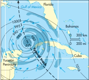 The storm in the following diagram would be measured using which scale?   A)  Enhanced Fujita B)  Saffir-Simpson C)  Richter D)  Mercalli E)  Mohs