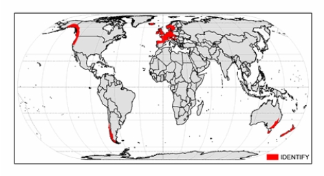The climate zone shown on the map below is   A)  humid continental mild-summer. B)  humid subtropical hot-summer. C)  Mediterranean dry-summer. D)  humid continental hot-summer. E)  marine west-coast.