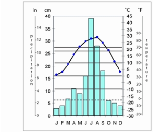 The climate of Seoul,South Korea,shown below,is   A)  humid continental hot-summer. B)  humid continental mild-summer. C)  humid subtropical hot-summer. D)  subarctic. E)  marine west-coast.