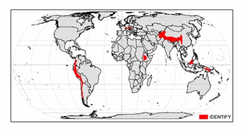 The climate zone shown on the map below is   A)  marine west-coast. B)  highland. C)  tropical savanna. D)  tropical rainforest. E)  cold midlatitude desert.