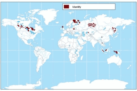 The soil order shown on the map is   A)  andisols. B)  ultisols. C)  histosols. D)  aridisols. E)  entisols.