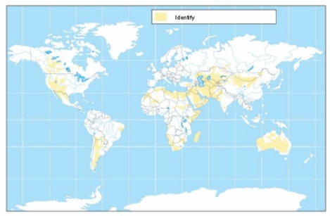 The soil order shown on the map is   A)  aridisols. B)  mollisols. C)  inceptisols. D)  andisols. E)  entisols.