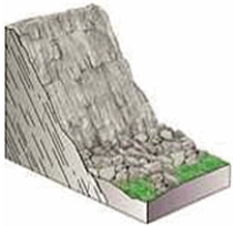 The type of mass wasting depicted is   A)  slump. B)  rockfall. C)  soil creep. D)  debris slide. E)  earthflow.
