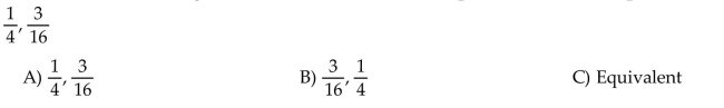 Arrange the fractions in ascending order. Or, if the fractions are equivalent, answer Equivalent.