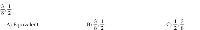 Arrange the fractions in ascending order. Or, if the fractions are equivalent, answer Equivalent.