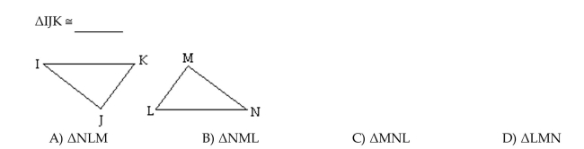 The two triangles shown below are congruent.